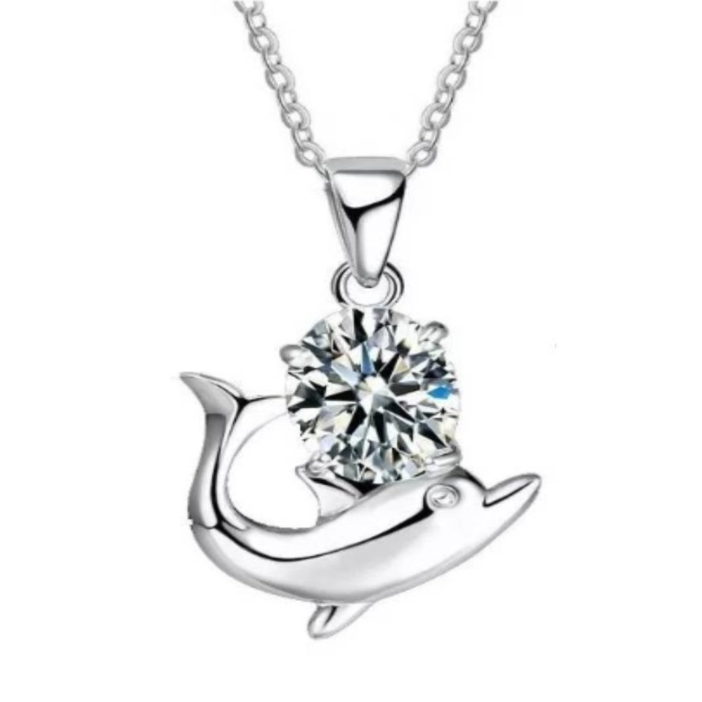 925 Sterling Silver Women Necklace Dolphin Drop Cute Trendy Jewelry - Picture 1 of 1